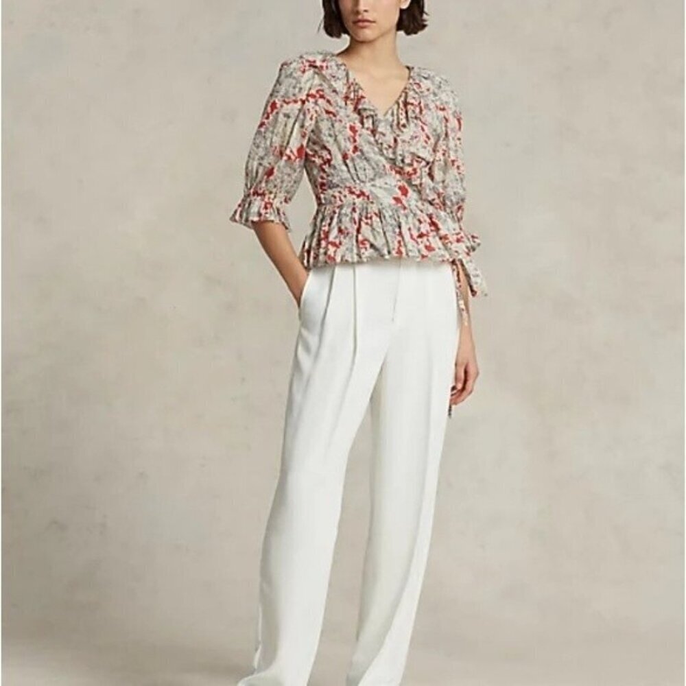 Polo Ralph Lauren Ruffled Floral Cotton Wrap Top Size XXS NWT